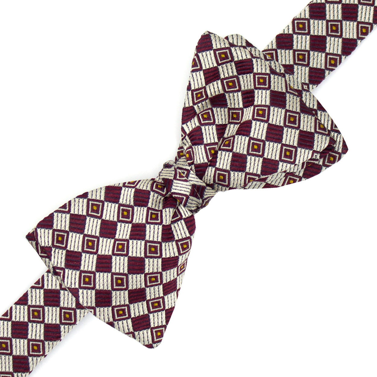 Ulturale Papillon con pattern geometrico bordeaux e crema in 100% seta - Ulturale