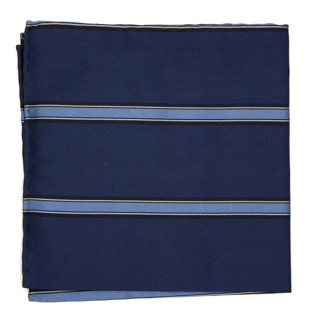 Ulturale Pochette blu con righe azzurre in 100% seta - Ulturale