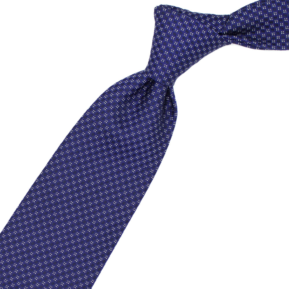 Blue tie with dark blue weave and white dots