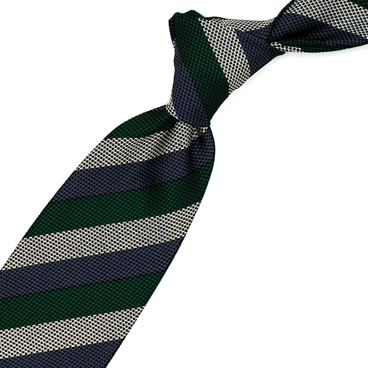 Gray, green and blue striped tie