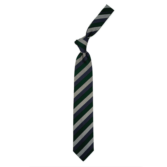 Cravatta a righe grigie, verdi e blu