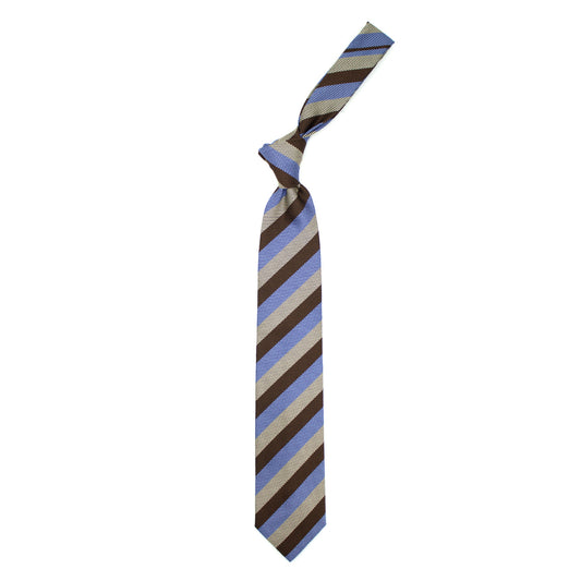 Brown, blue and beige striped tie