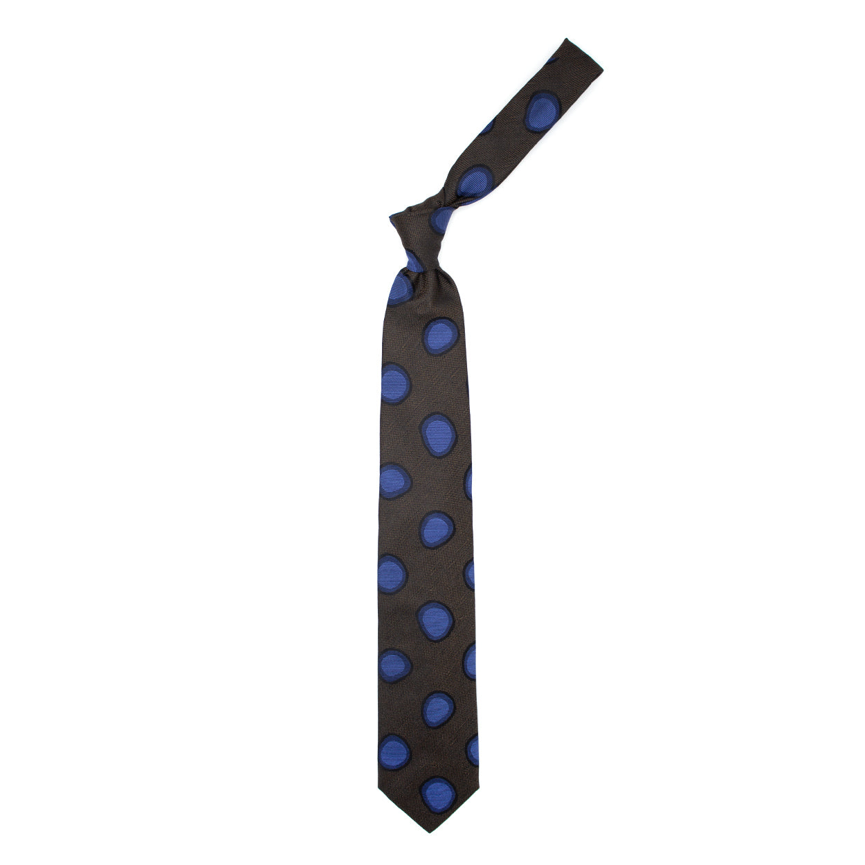 Brown tie with light blue and blue circles