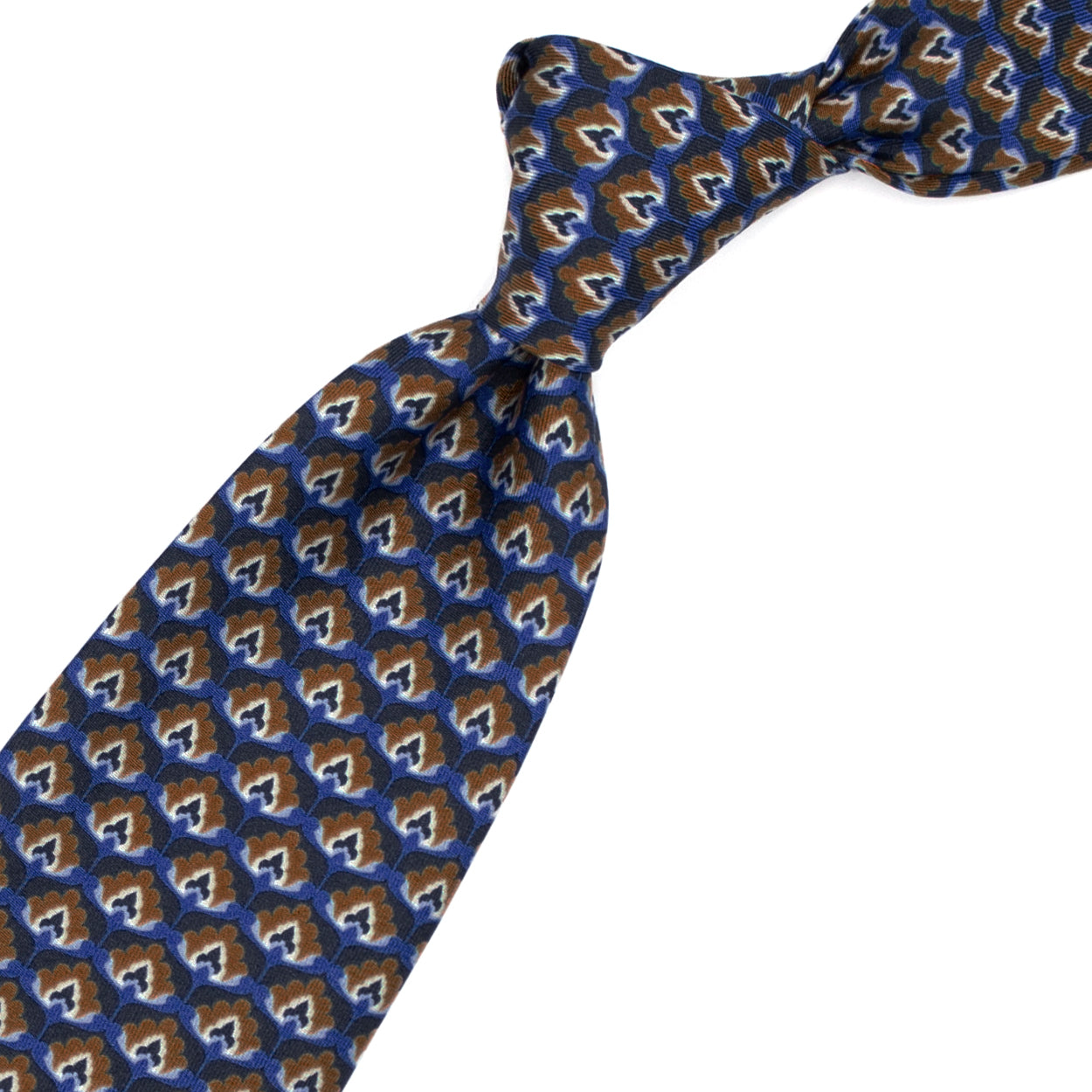 Light blue tie with blue, brown and cream pattern