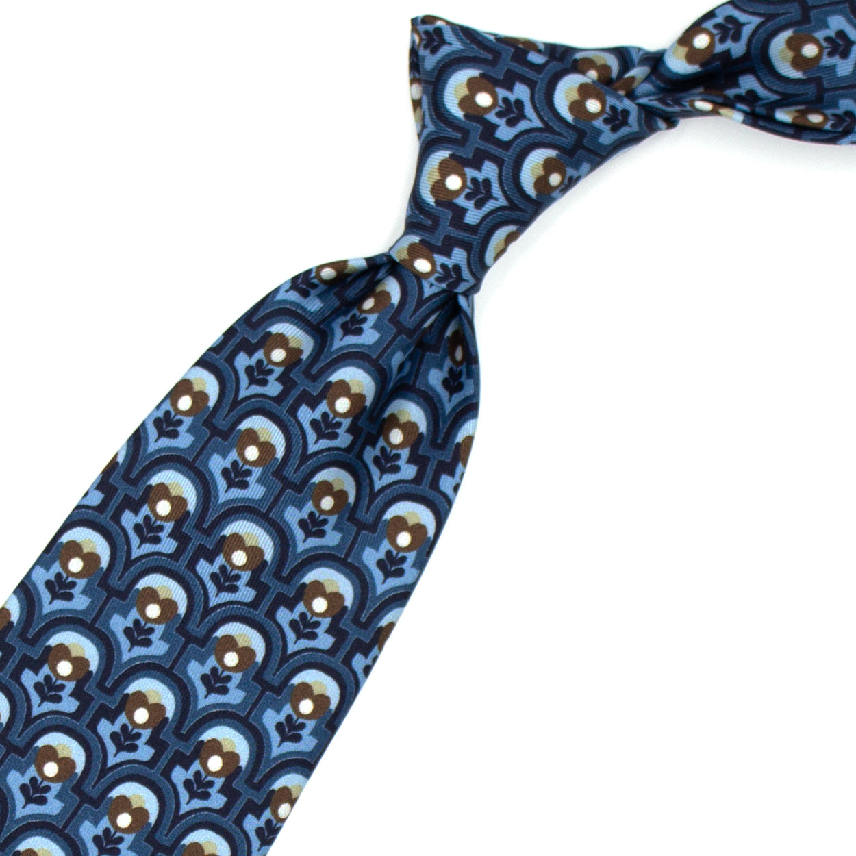 Light blue tie with brown flowers