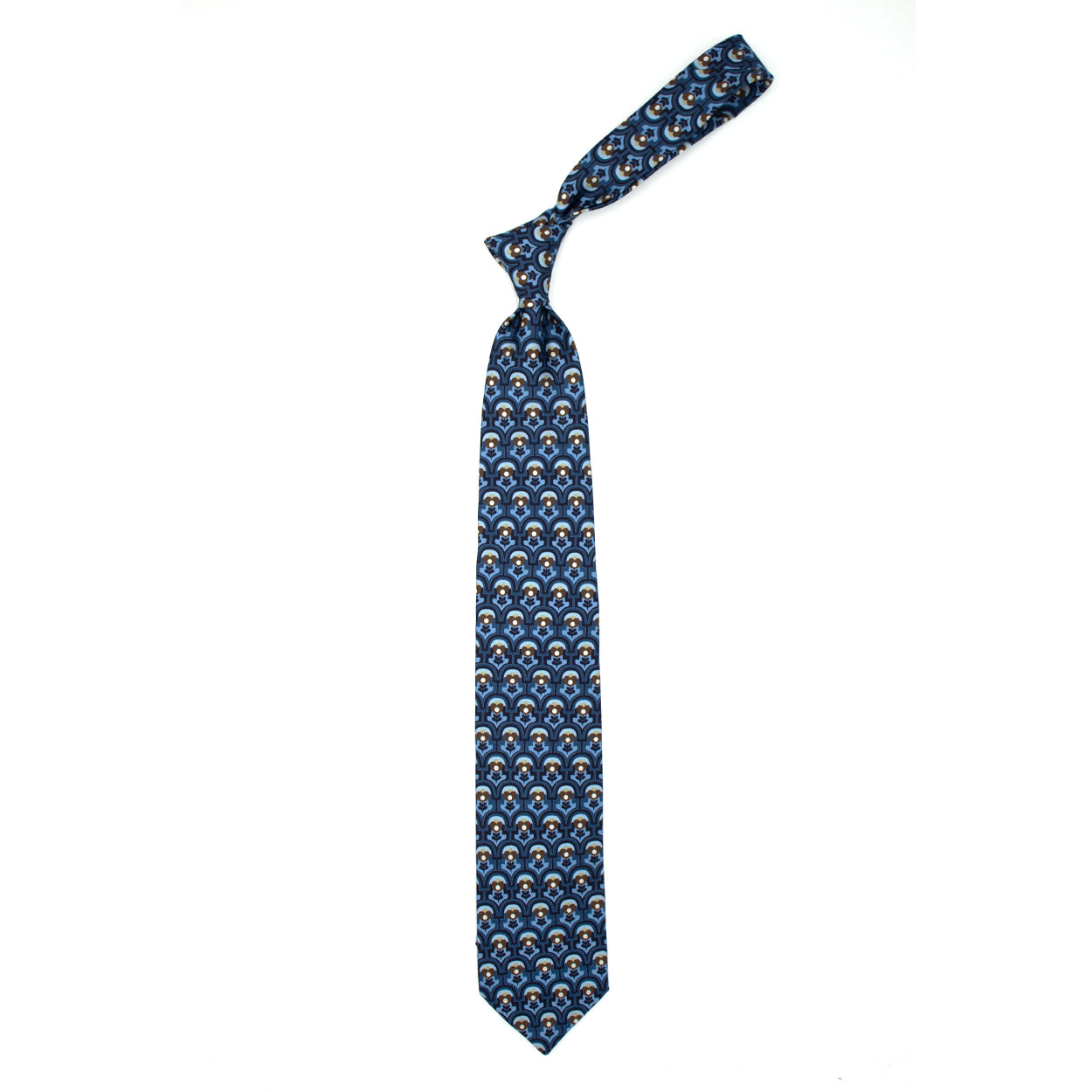 Light blue tie with brown flowers