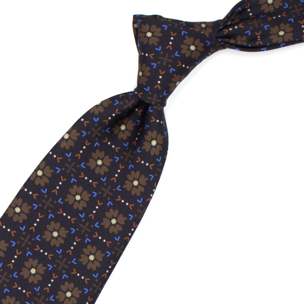 Blue tie with brown flowers