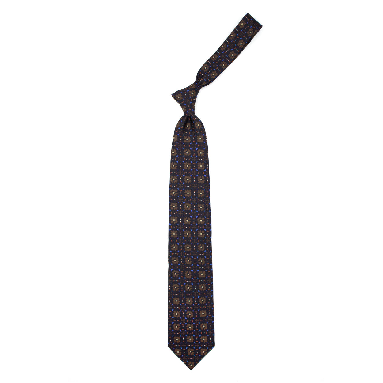 Blue tie with brown flowers