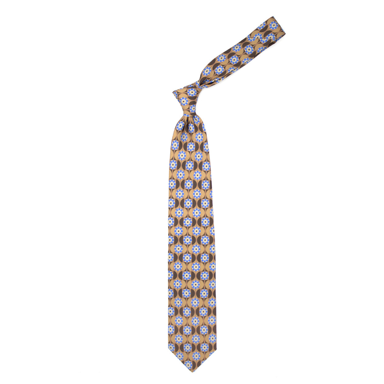 Beige tie with blue flowers