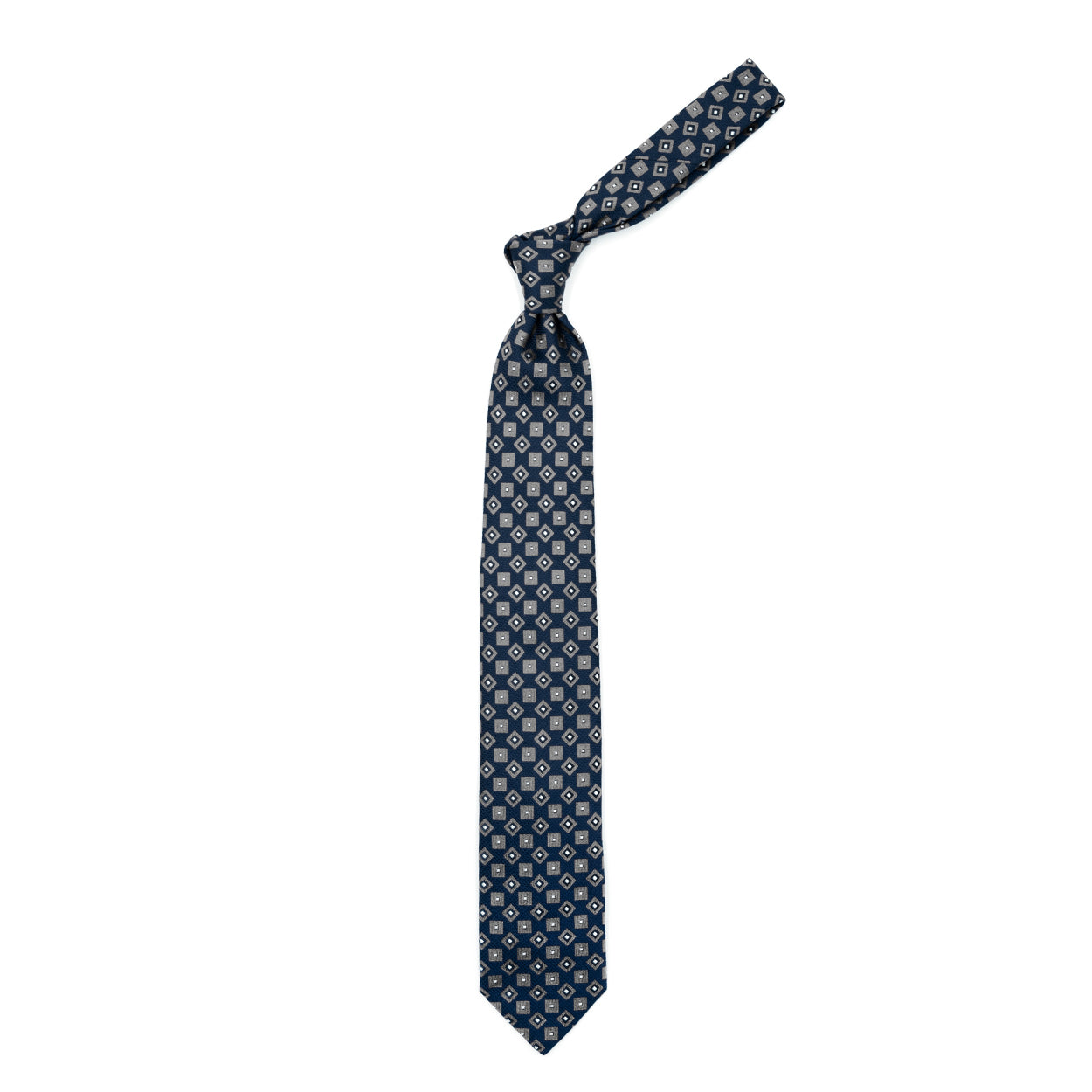 Blue tie with grey squares