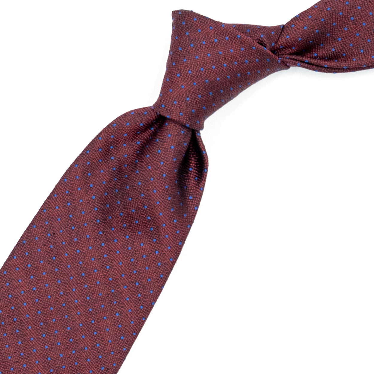 Bordeaux tie with blue polka dots