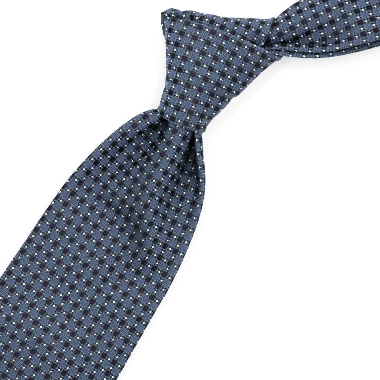 Light blue tie with blue weave and white dots