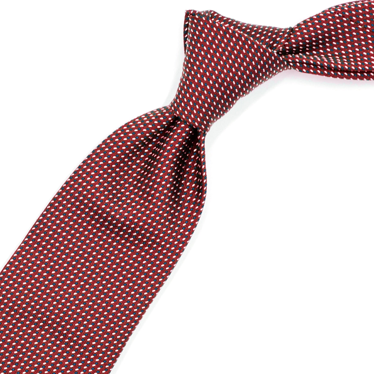 Red tie with blue and white rectangles