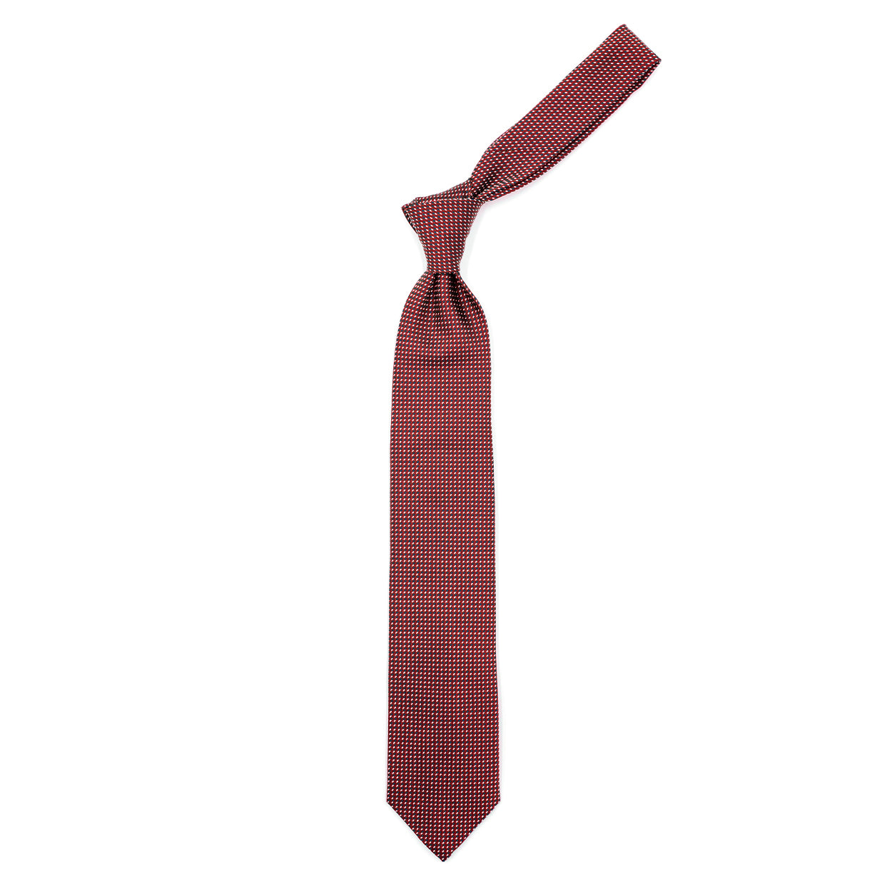 Red tie with blue and white rectangles