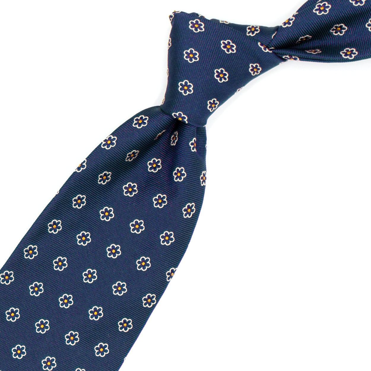 Blue tie with blue flowers and yellow dots