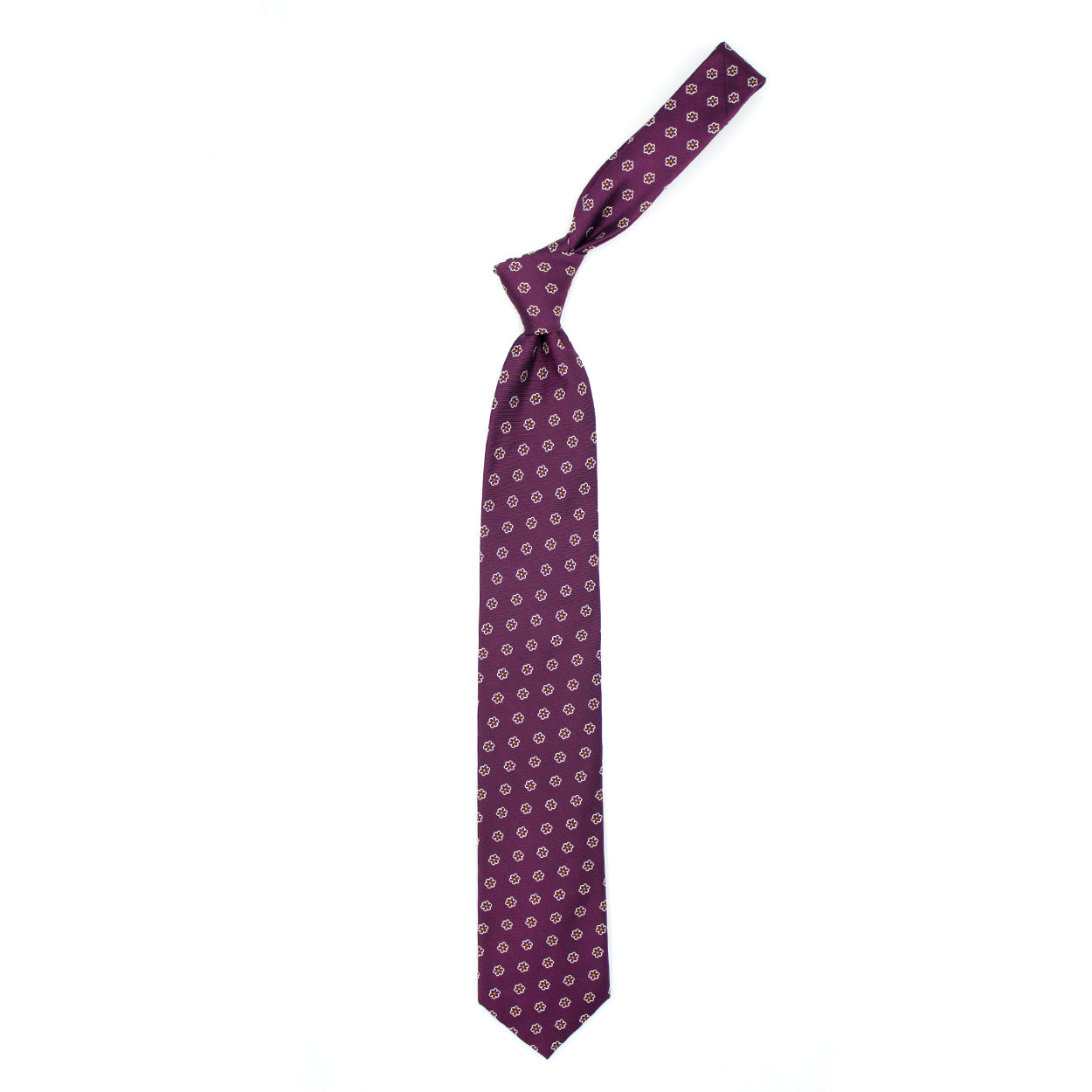 Bordeaux tie with burgundy flowers and yellow dots