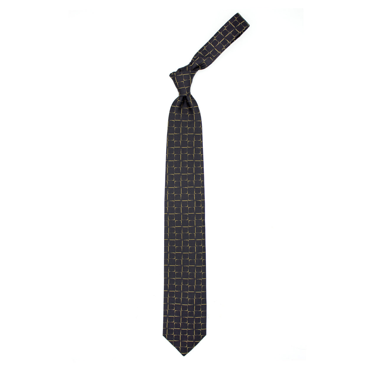 Brown tie with gold outlined squares