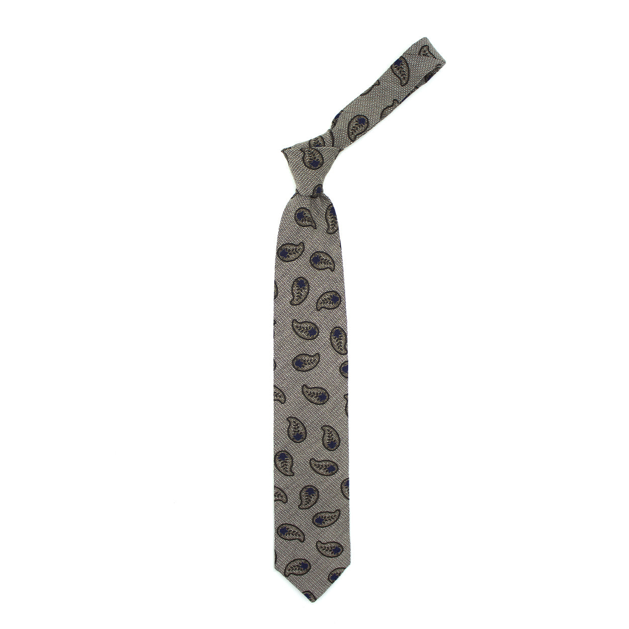 Beige tie with brown and blue paisleys