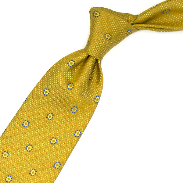 Yellow tie with yellow and light blue geometric pattern