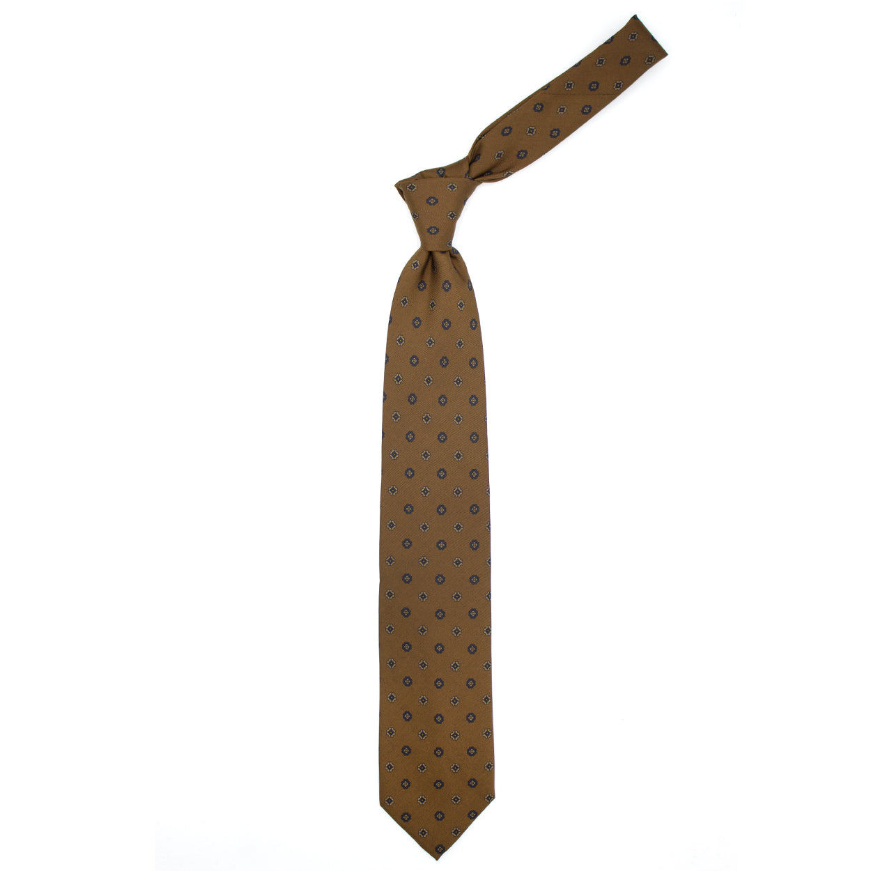 Brown tie with blue and tan flowers