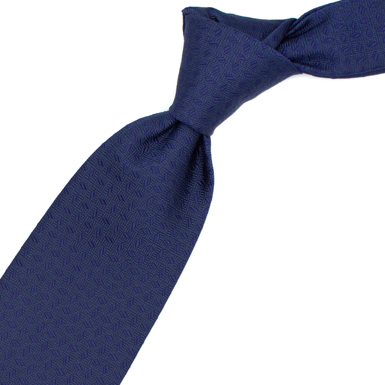 Blue tie with tone on tone geometric pattern