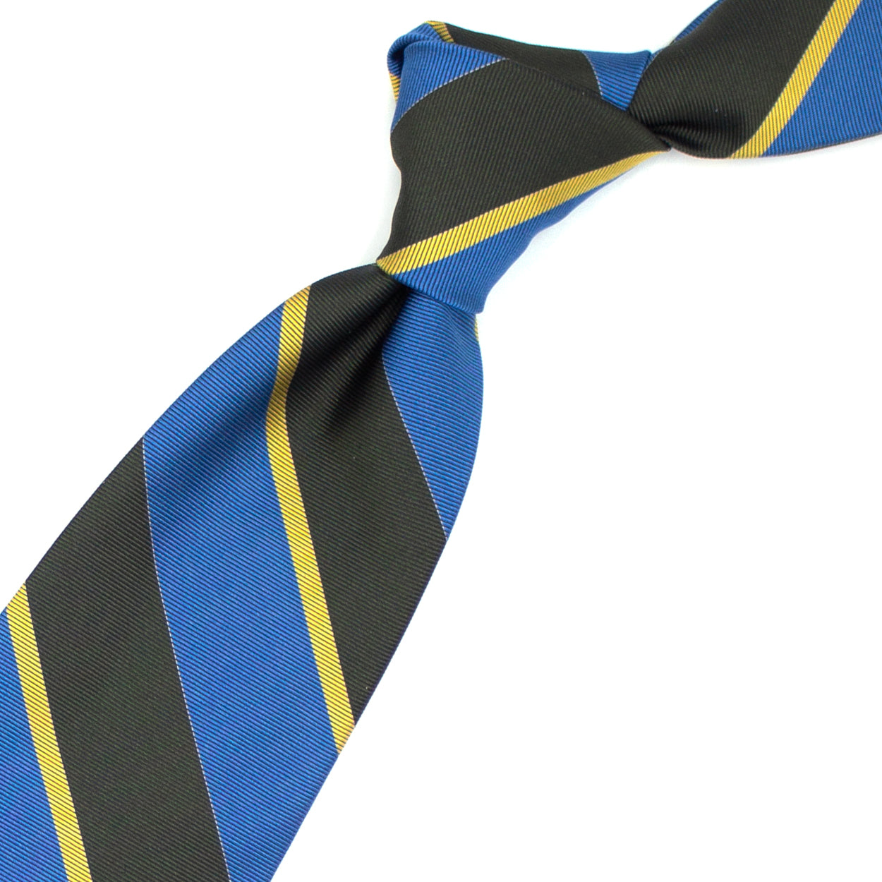 Blue, gold and dark grey striped tie