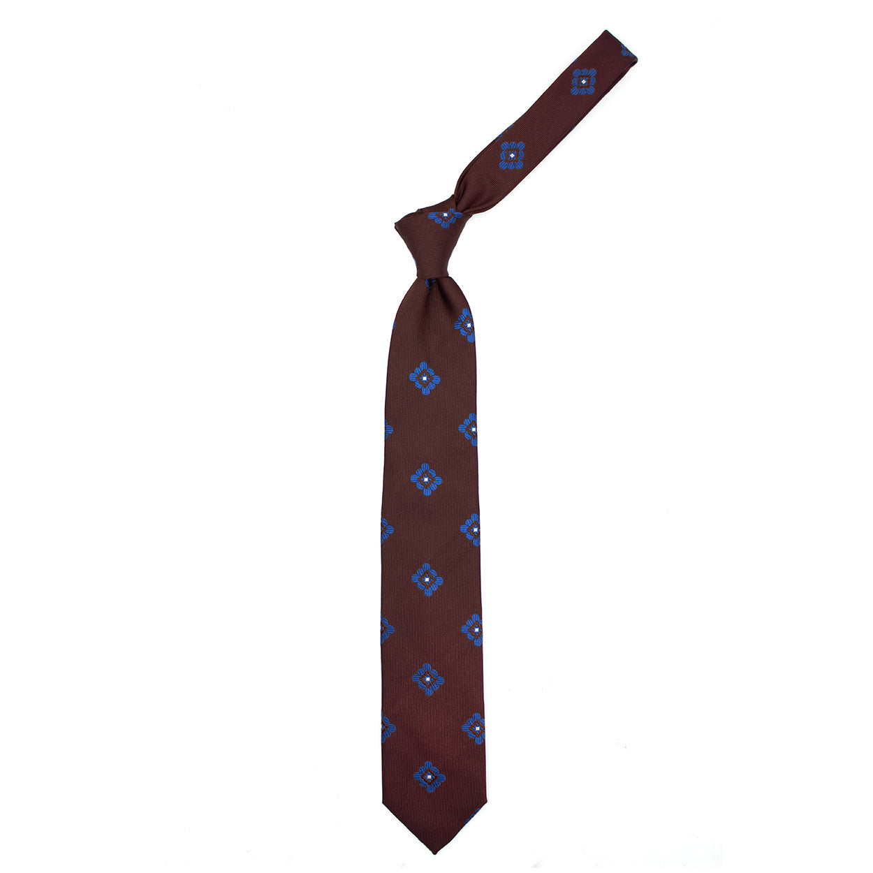 Brown tie with blue flowers