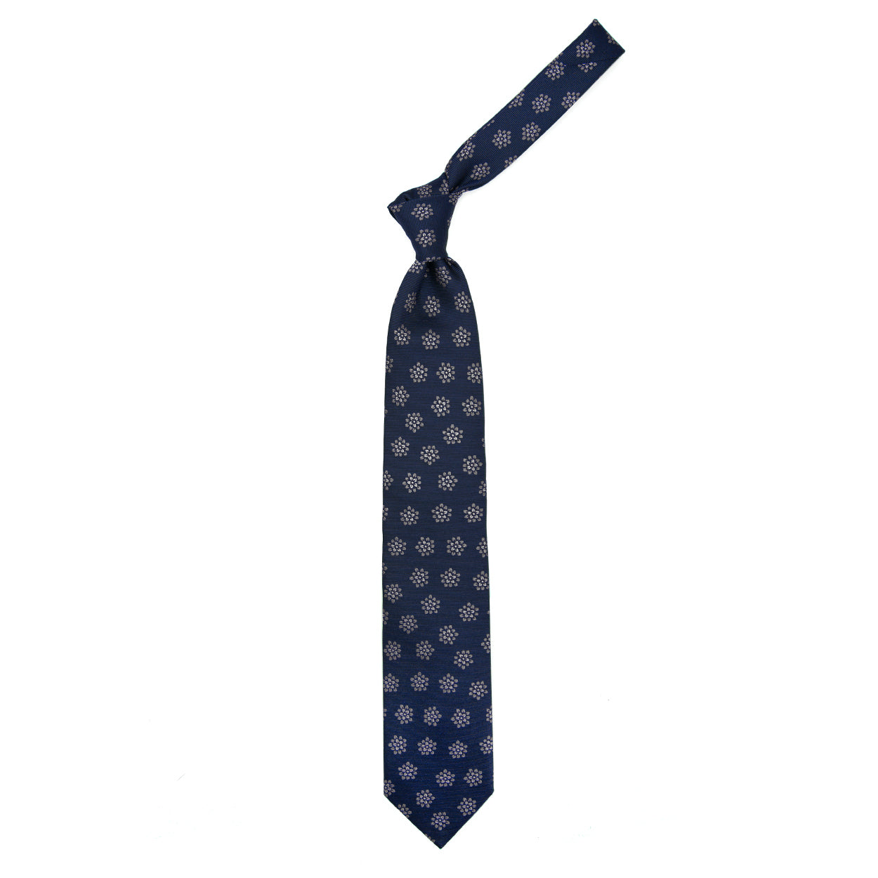 Blue tie with grey flowers