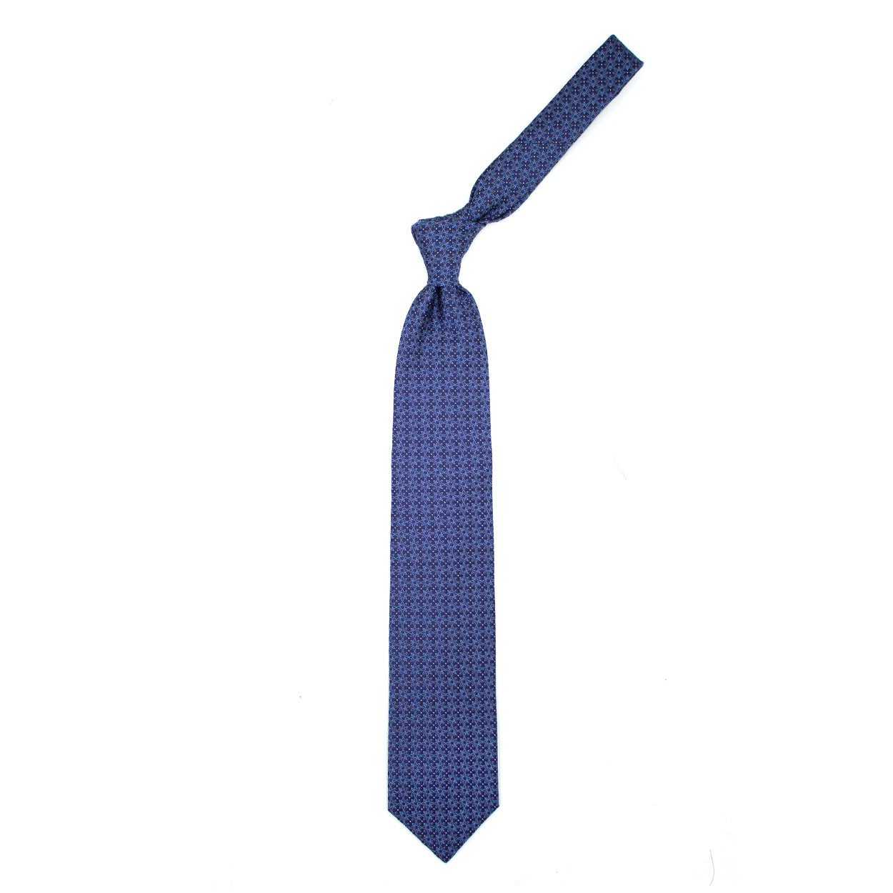 Blue tie with blue flowers and white dots