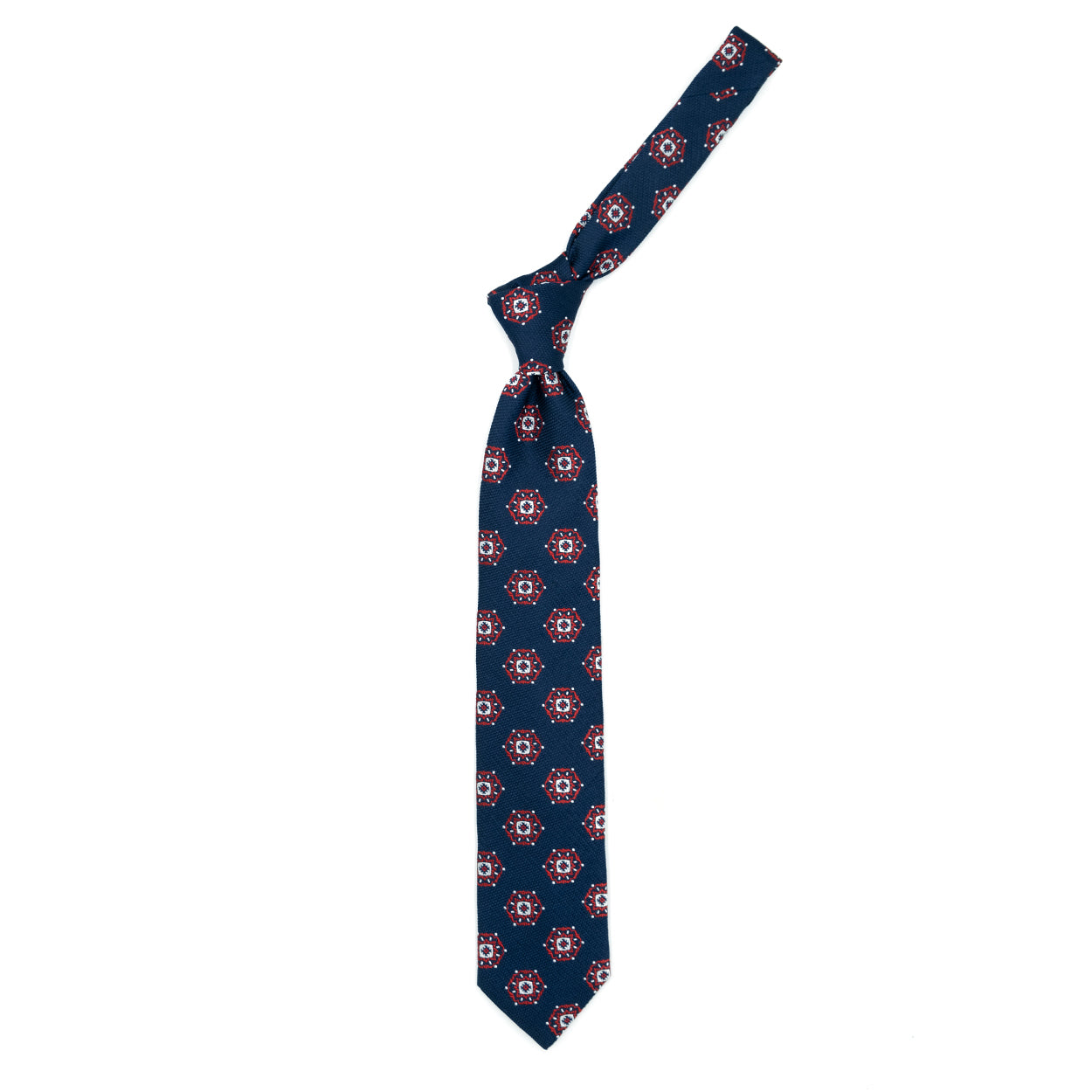 Cravatta blu con medaglioni rossi e bianchi