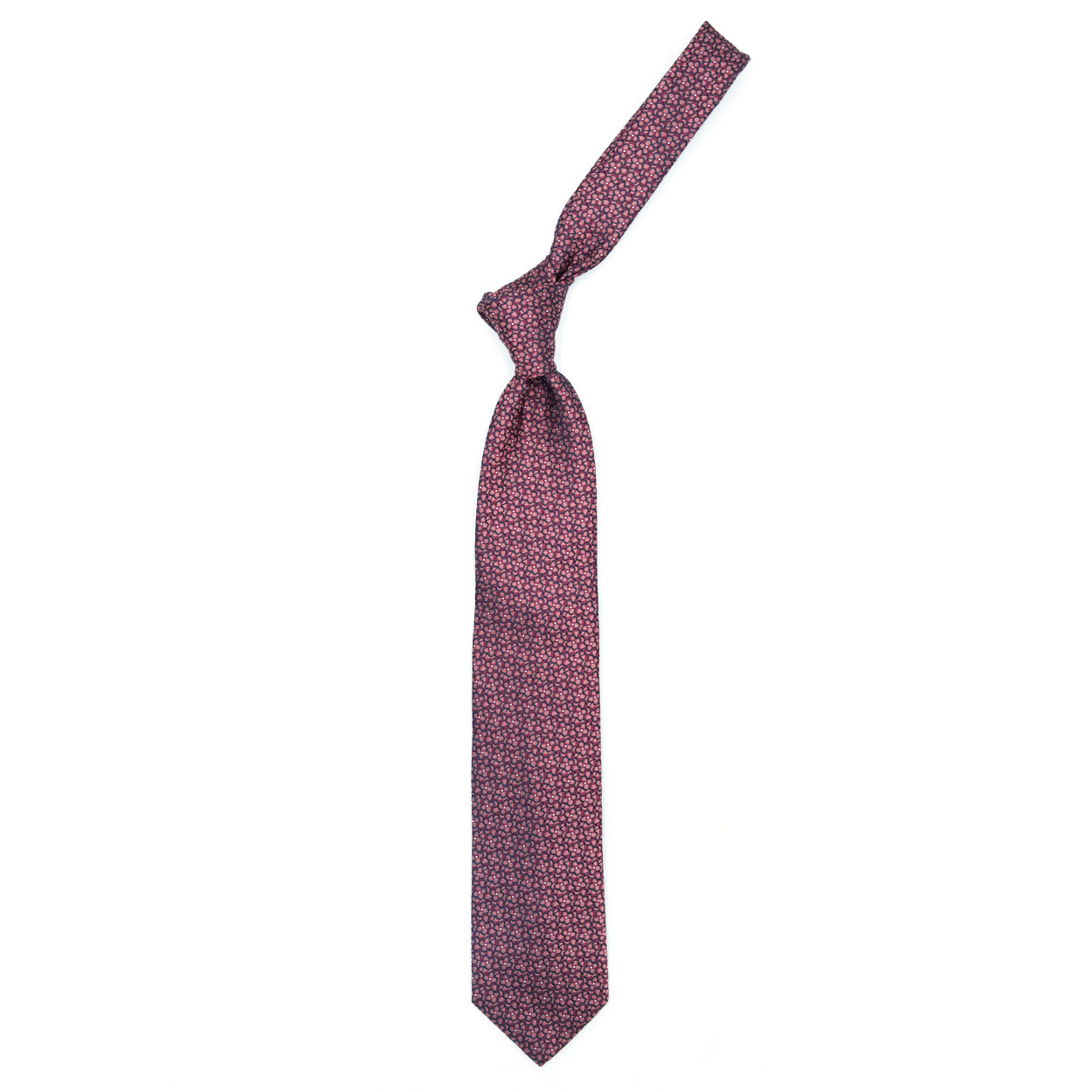 Pink tie with tone-on-tone flowers and white dots