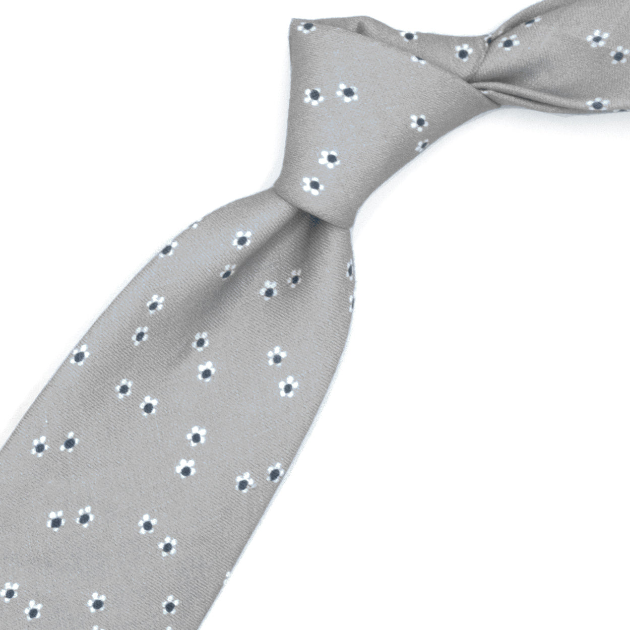 Grey tie with white and blue flowers