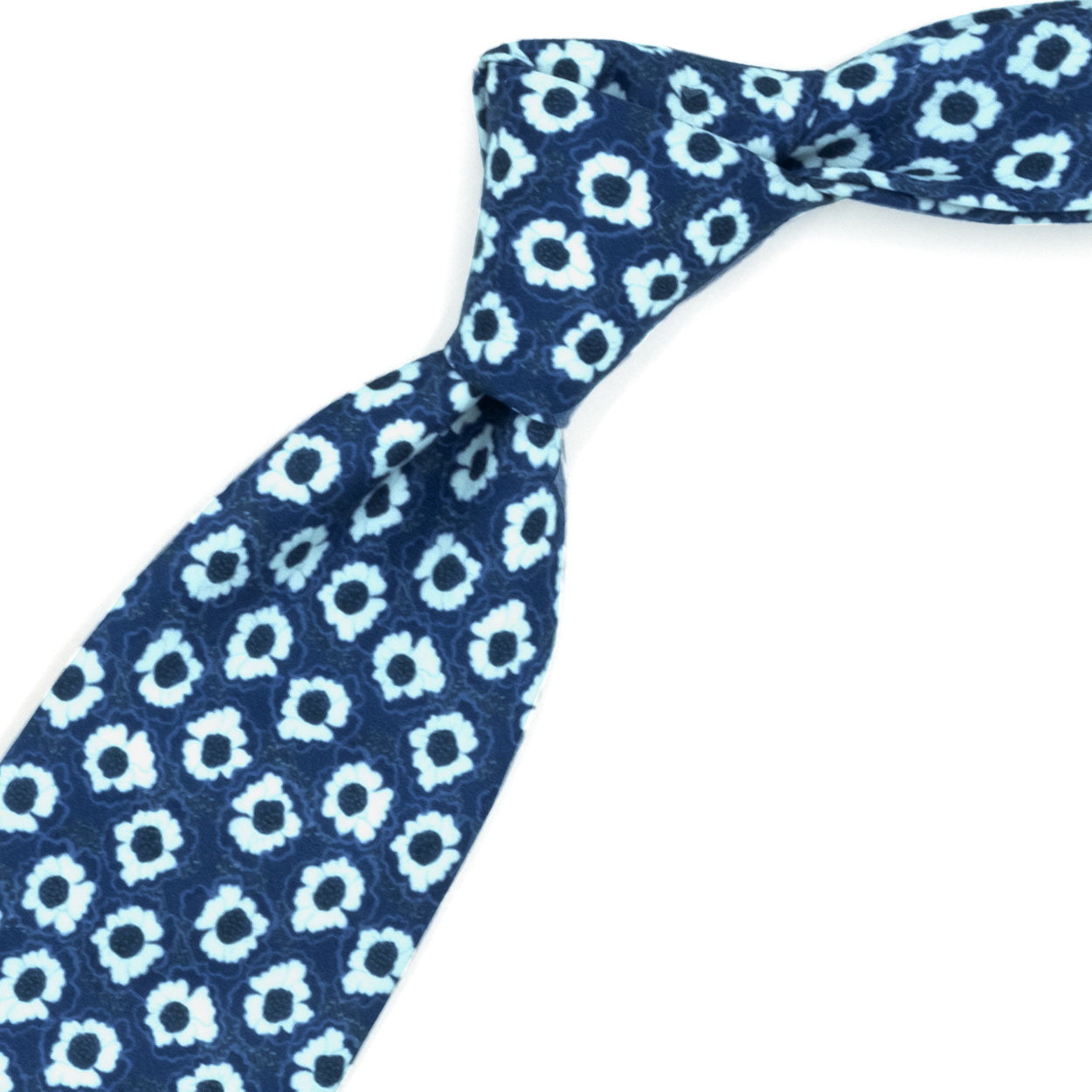 Blue tie with white flowers