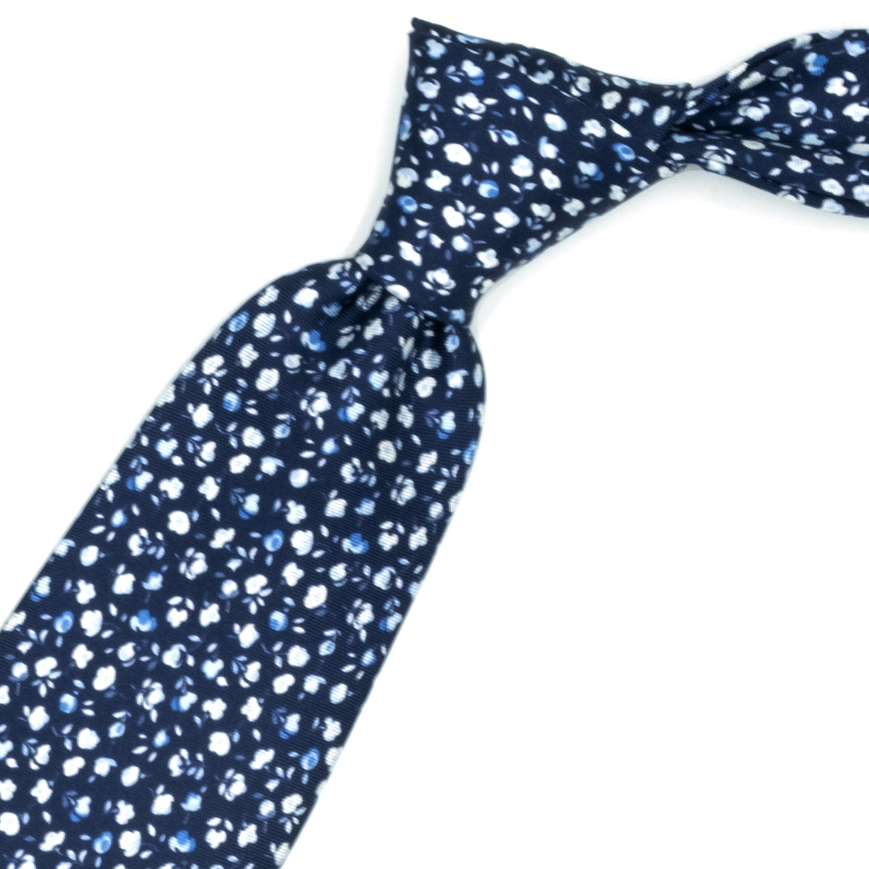 Blue tie with white flowers