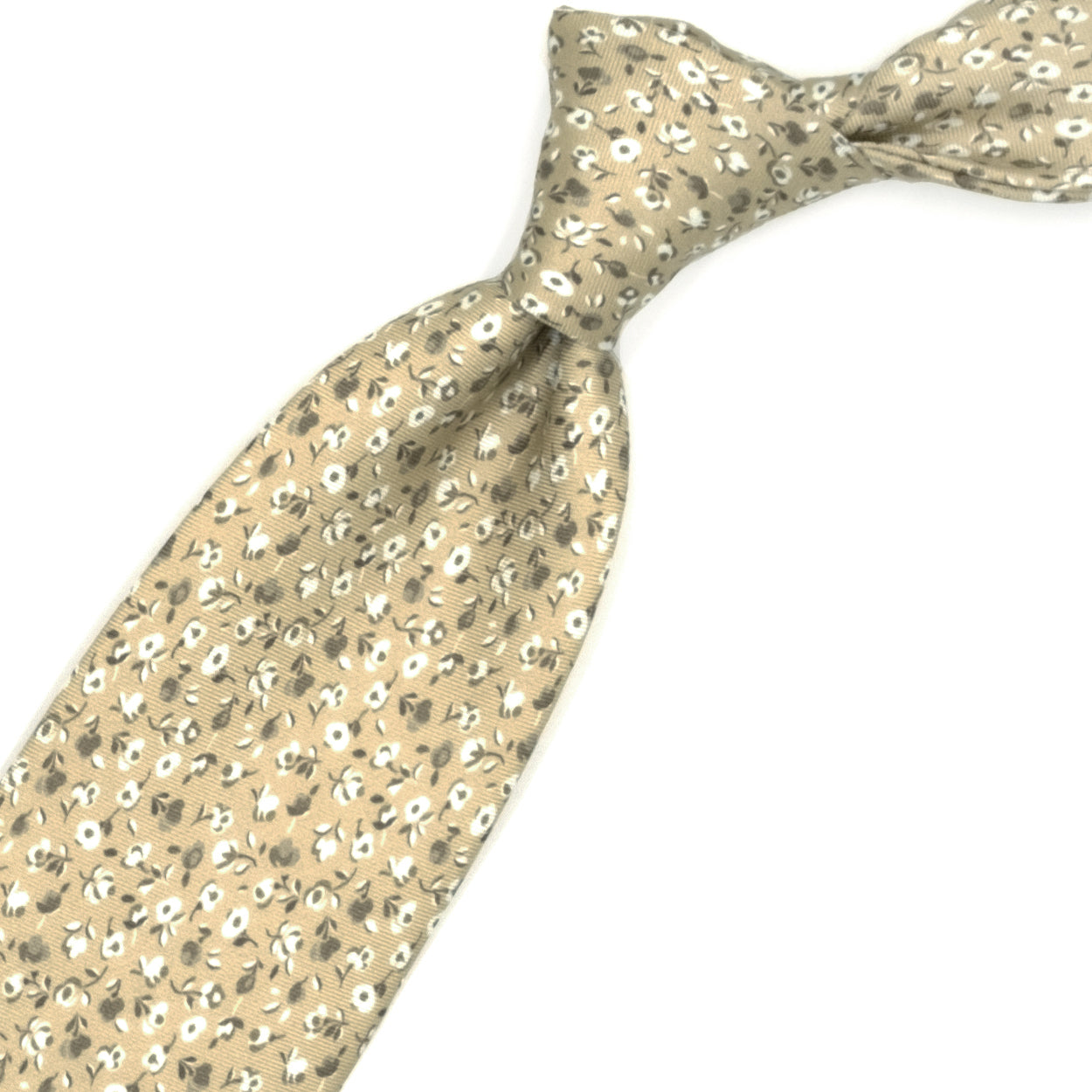 Beige tie with white flowers