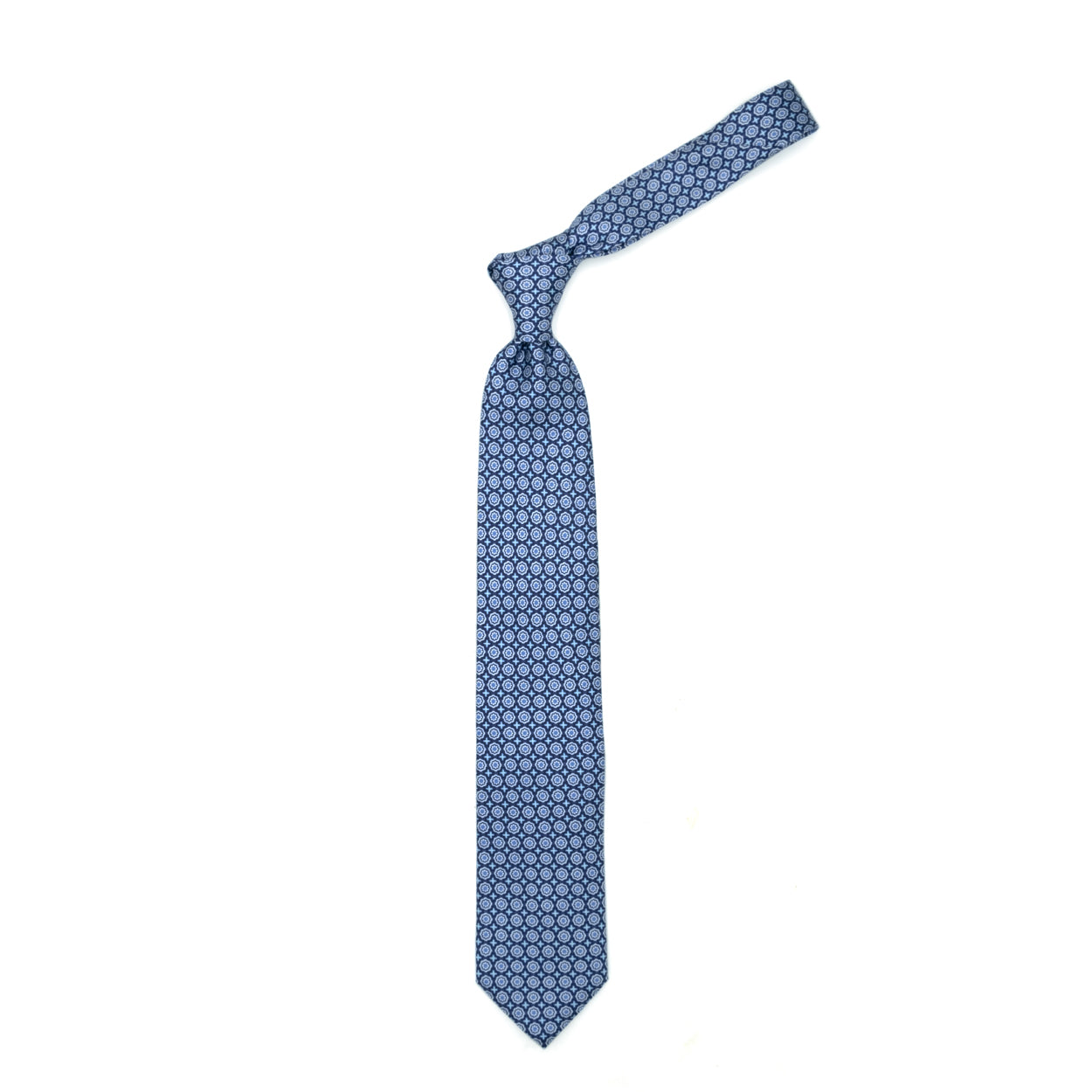 Blue tie with blue, blue and white flowers