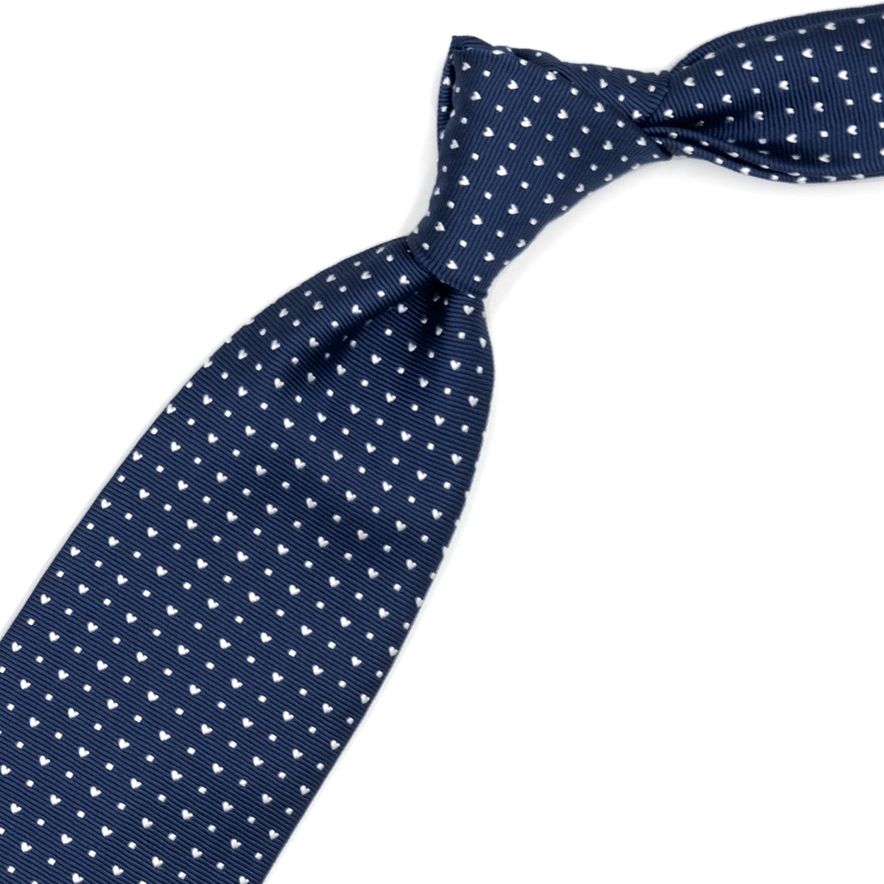 Blue tie with small hearts and white squares