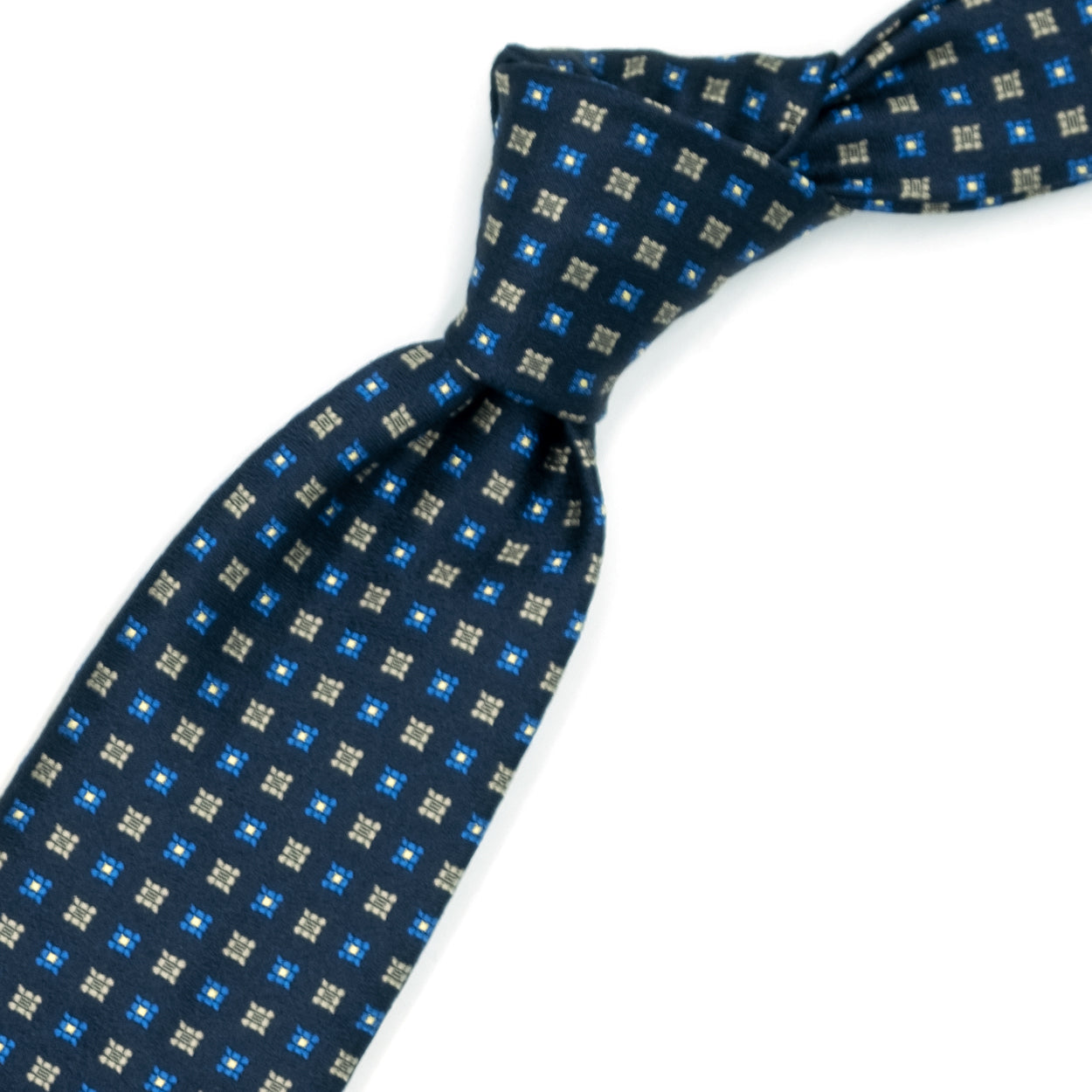 Blue tie with blue and gold squares