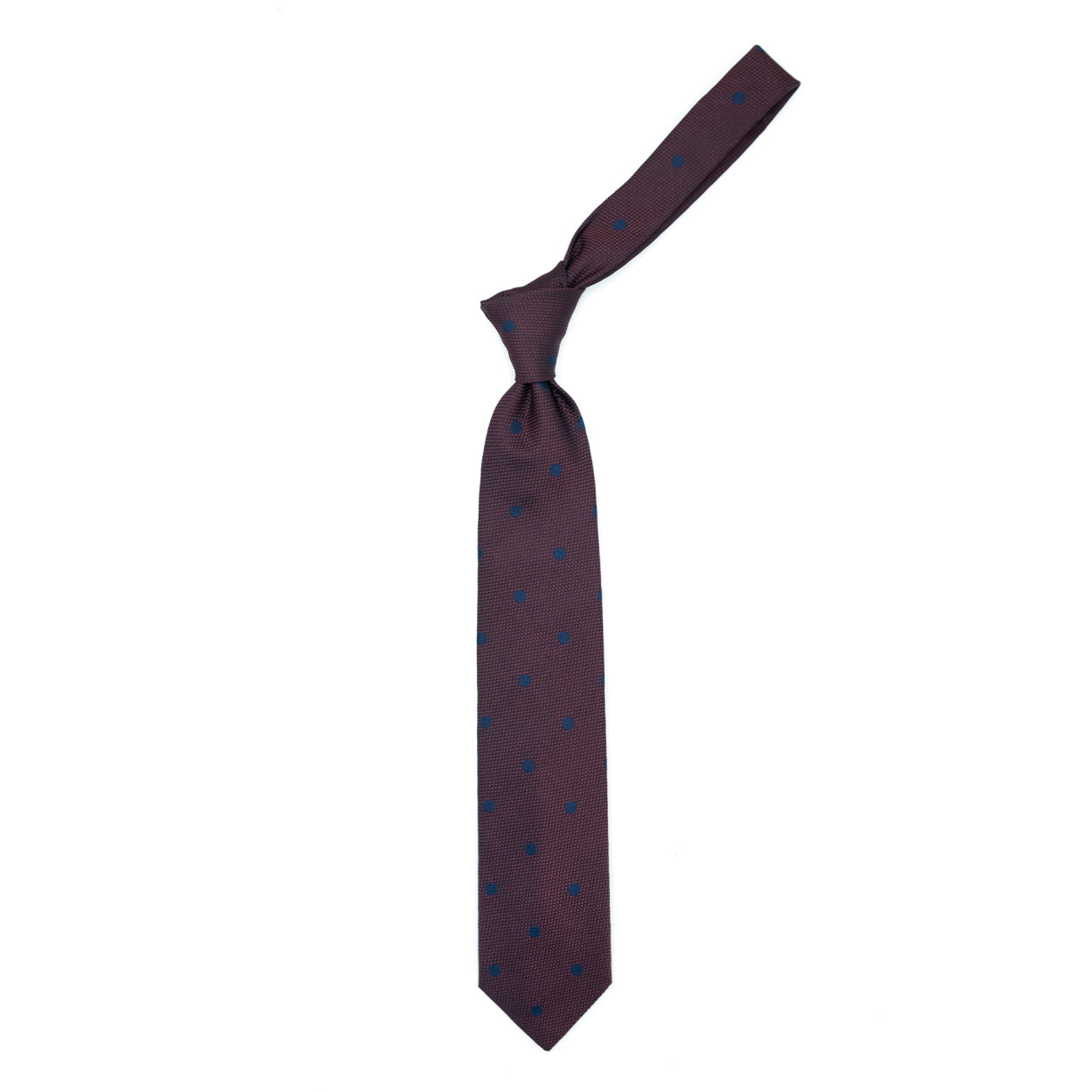 Bordeaux tie with blue polka dots