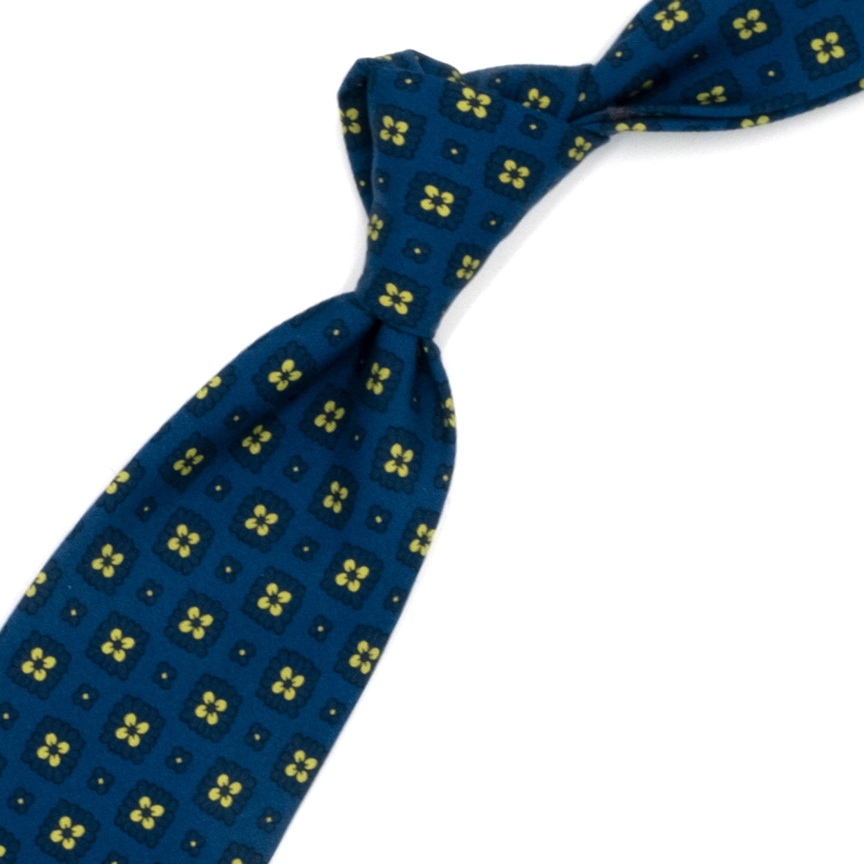 Blue tie with yellow flowers