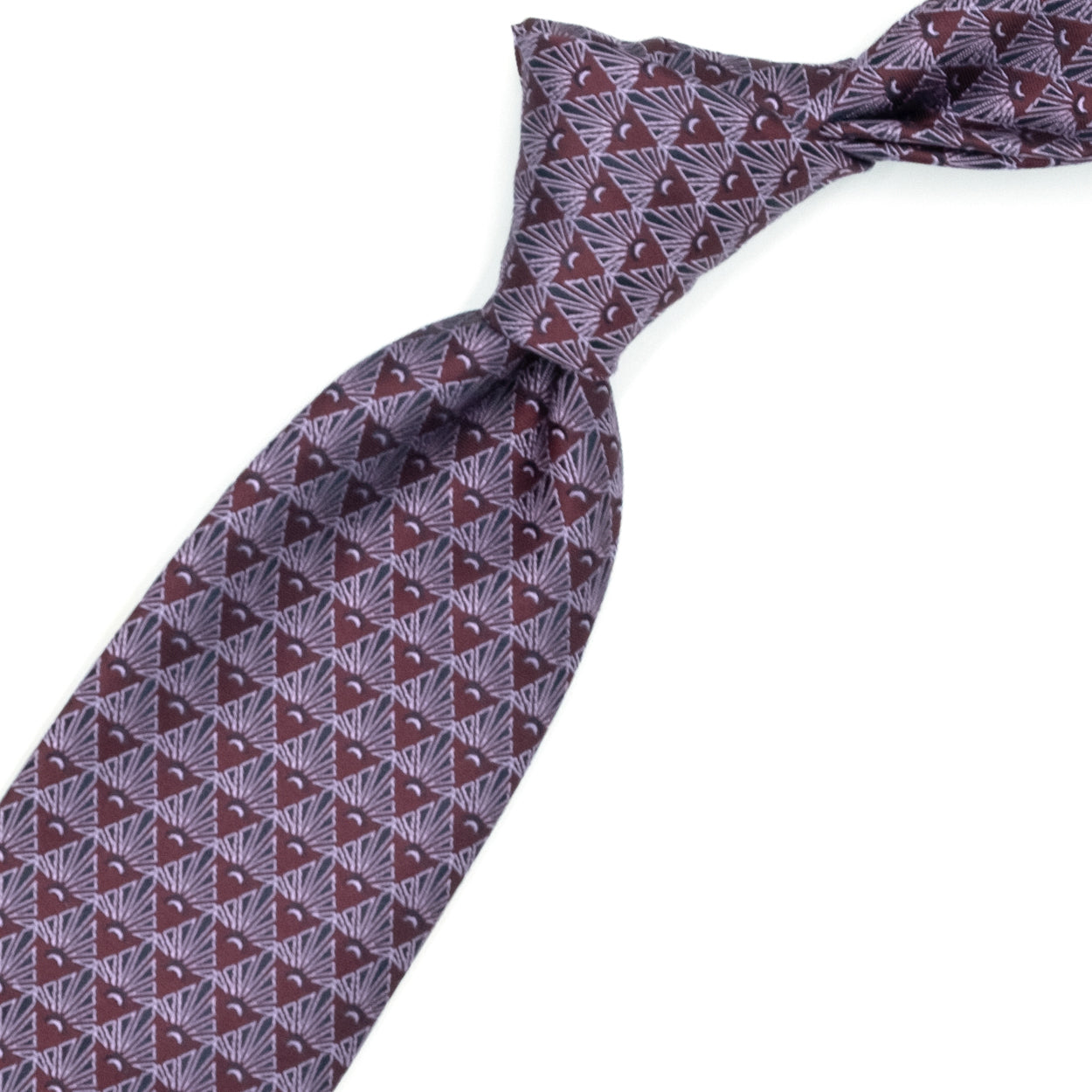 Burgundy tie with black and pink pattern