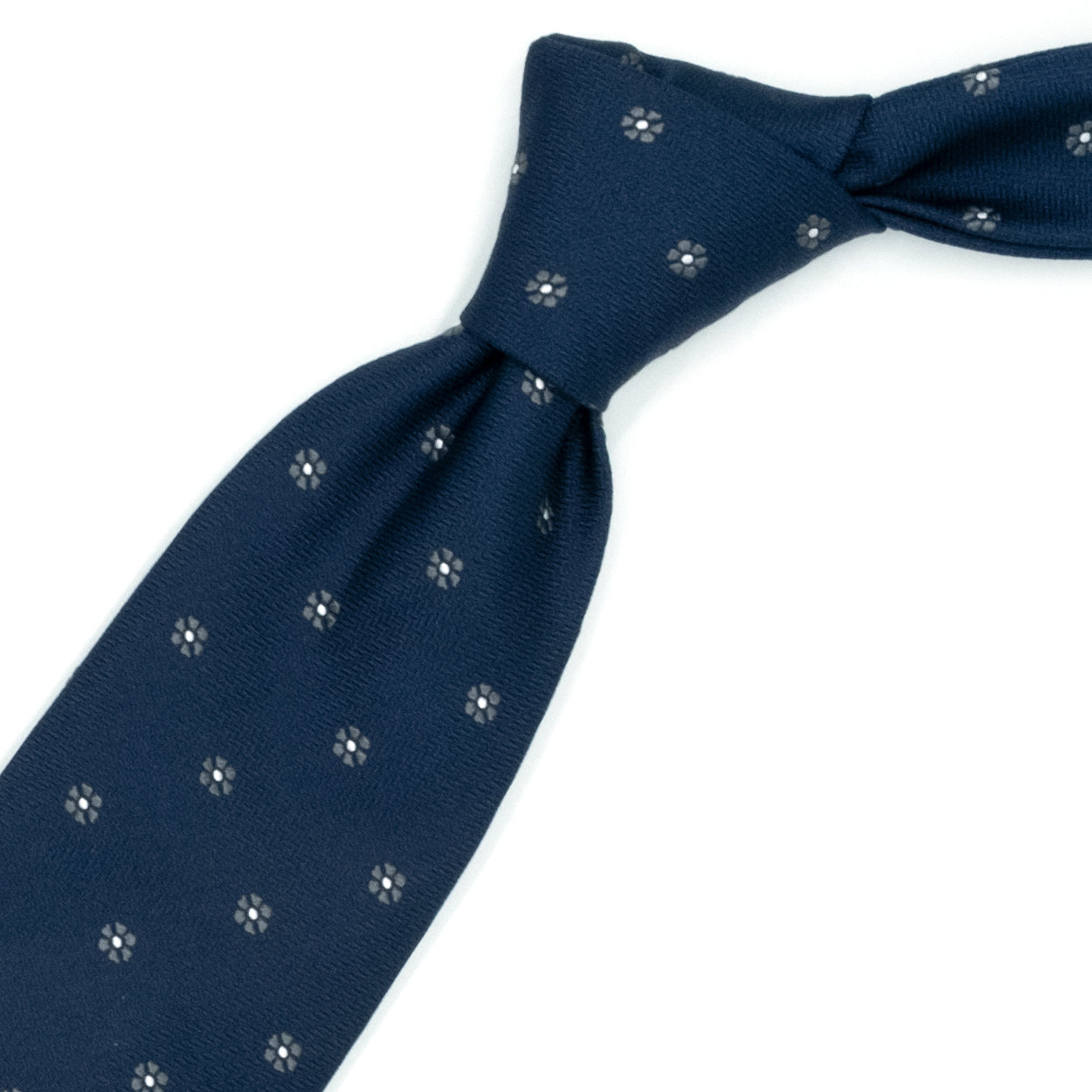 Blue tie with grey flowers